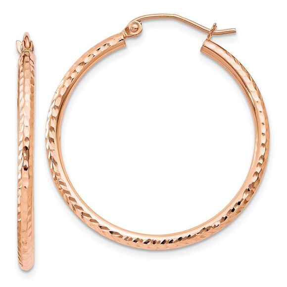 10K Rose Gold Diamond-cut Polished Hoop Earrings